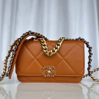 Chanel 19 Shiny Lambskin Wallet on Chain WOC AP3267 Brown 2023 (yezi-231020009)