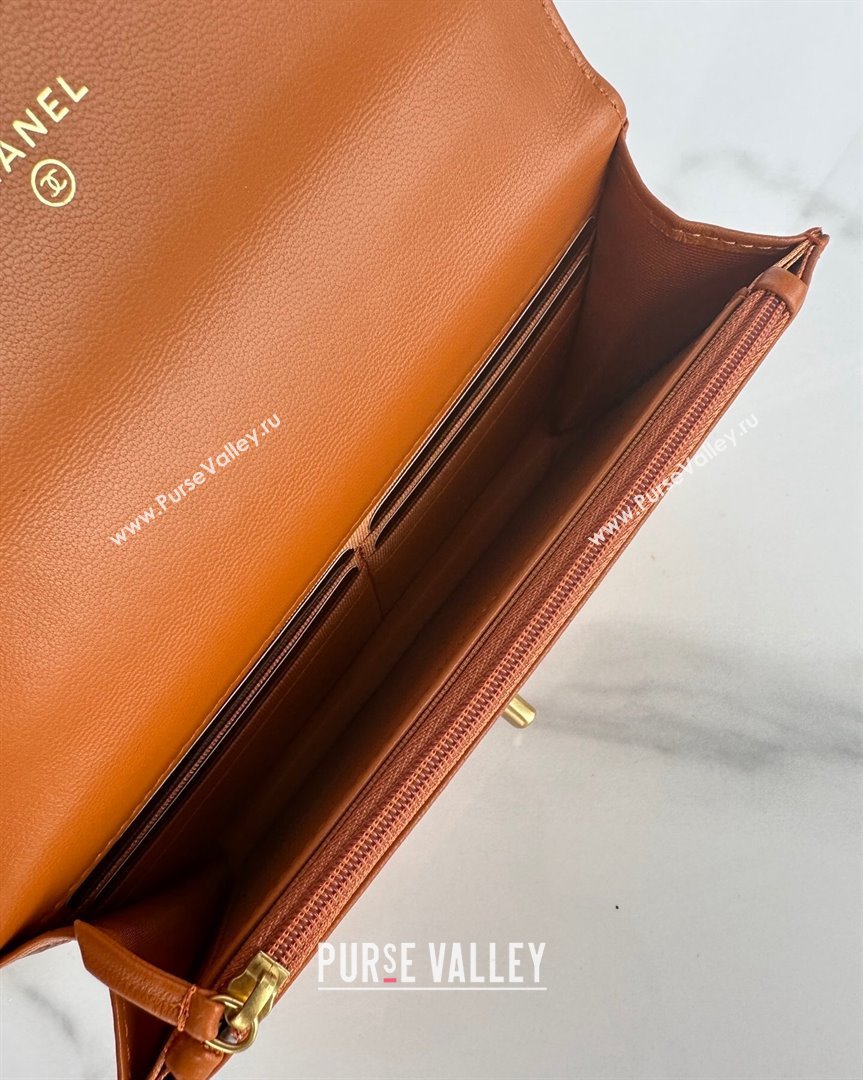 Chanel 19 Shiny Lambskin Wallet on Chain WOC AP3267 Brown 2023 (yezi-231020009)