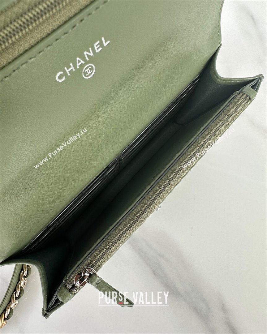 Chanel 19 Shiny Lambskin Wallet on Chain WOC AP3267 Green 2023 (yezi-231020010)