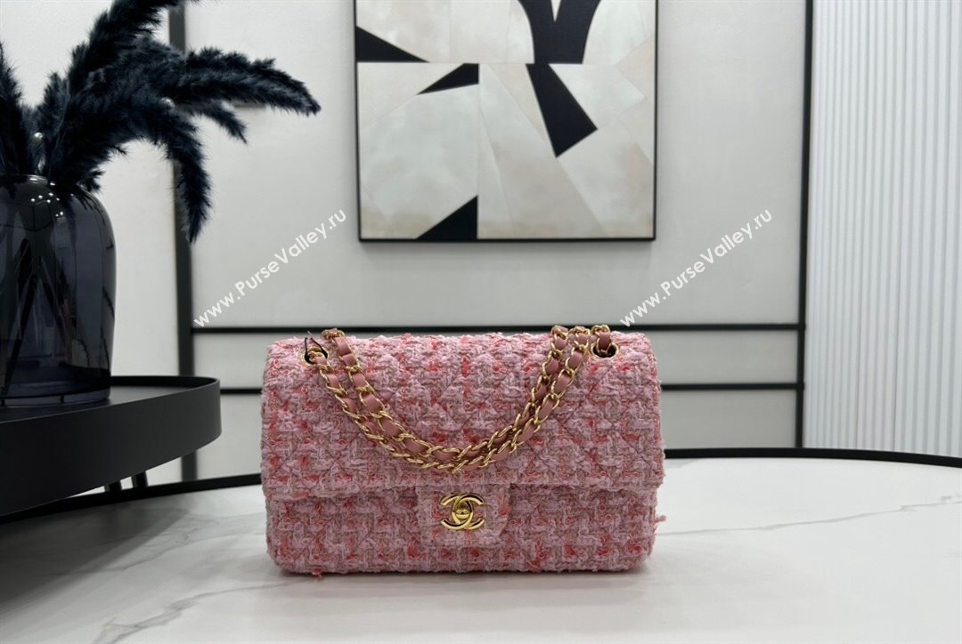 Chanel Classic Tweed Medium Flap Bag A01112 Light Pink 2023 1020 (yezi-231020047)