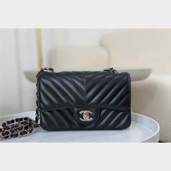 Chanel Chevron Lambskin Mini Classic Flap Bag Black Silver 2023 A01116 1020 (SM-231020080)