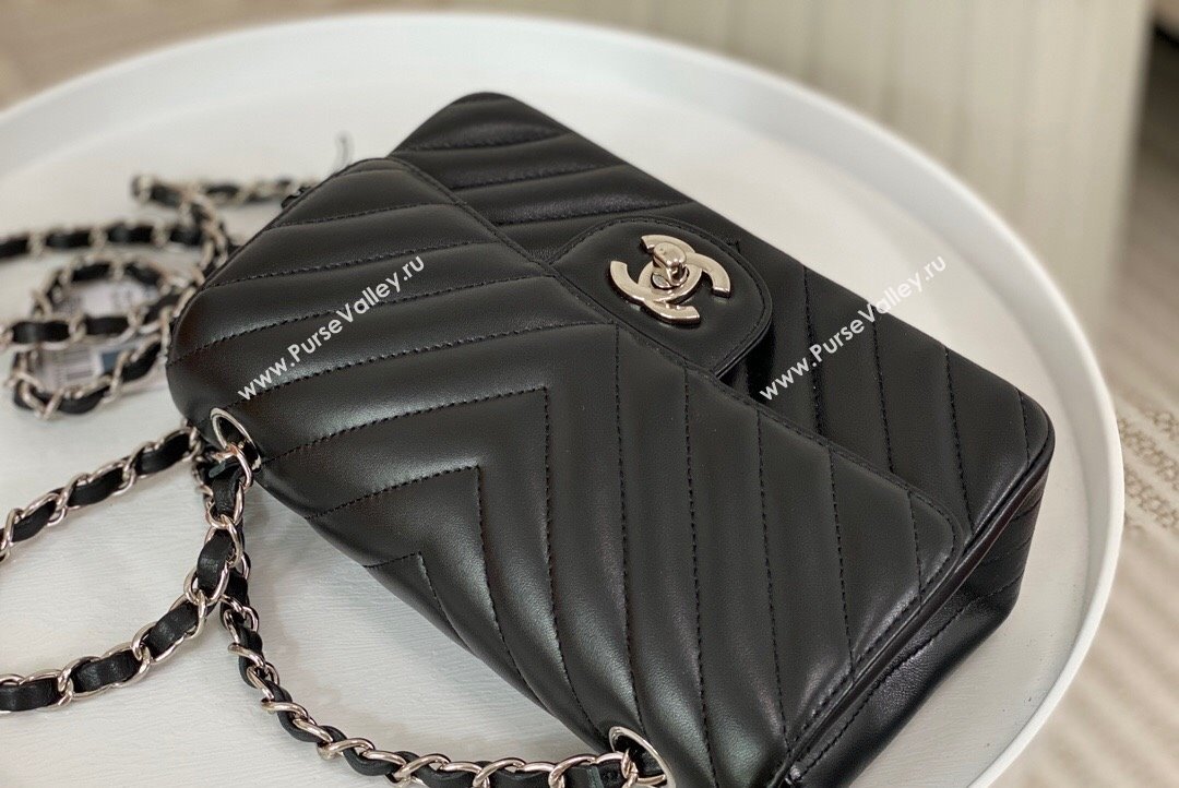 Chanel Chevron Lambskin Mini Classic Flap Bag Black Silver 2023 A01116 1020 (SM-231020080)