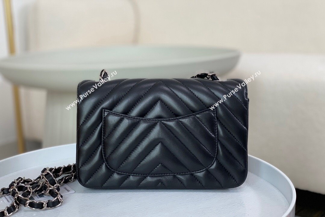 Chanel Chevron Lambskin Mini Classic Flap Bag Black Silver 2023 A01116 1020 (SM-231020080)