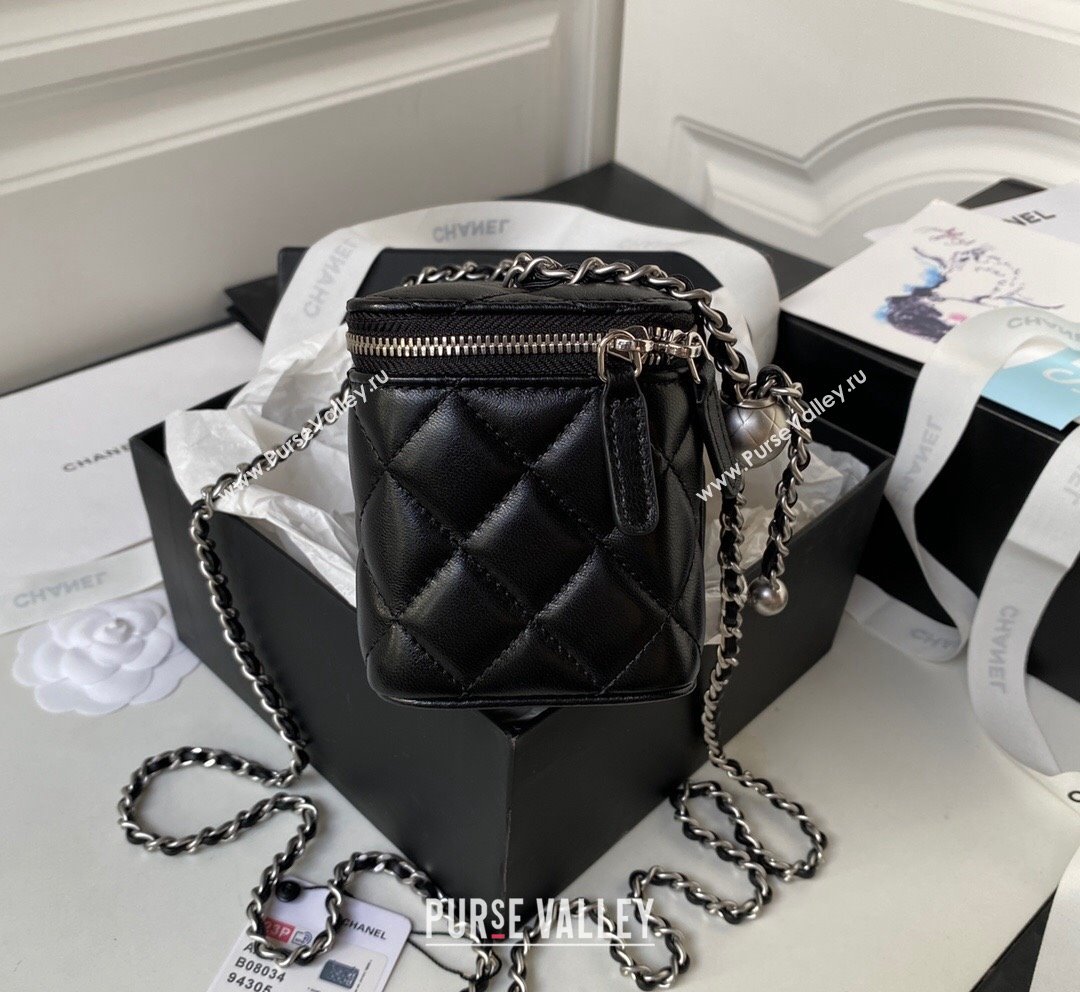 Chanel Lambskin Vanity Clutch with Chain and Ball AP2303 Black Silver 2023 (yezi-231020023)