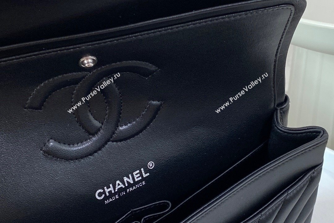 Chanel Chevron Lambskin Medium Classic Flap Bag Black Silver 2023 A01112 1020 (SM-231020082)
