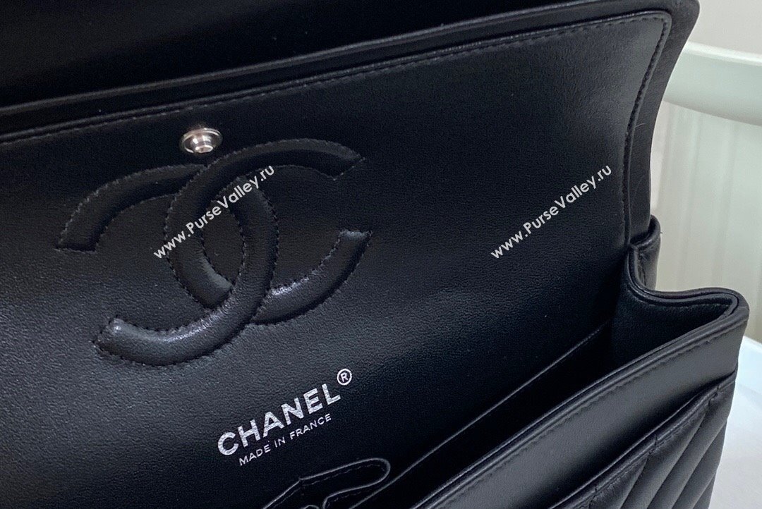 Chanel Chevron Lambskin Medium Classic Flap Bag Black Silver 2023 A01112 1020 (SM-231020082)