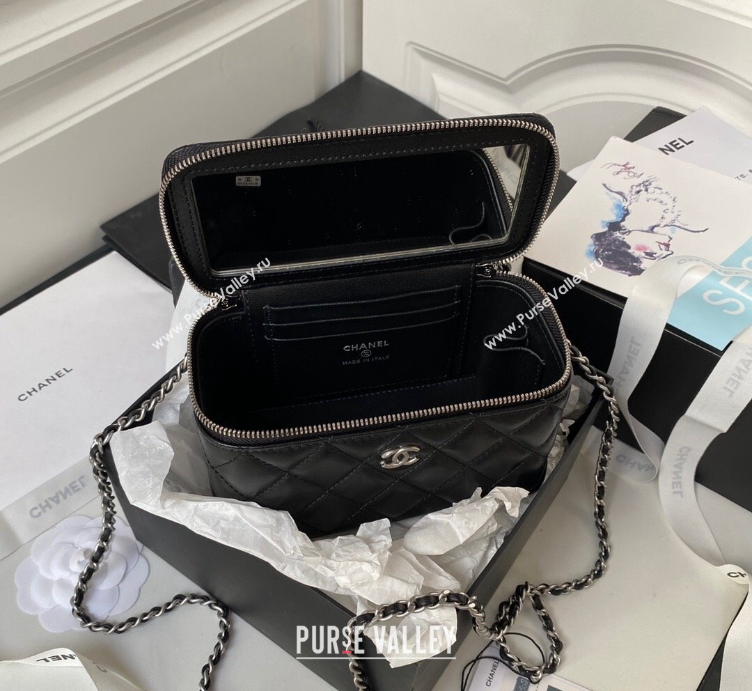 Chanel Lambskin Vanity Clutch with Chain and Ball AP2303 Black Silver 2023 (yezi-231020023)