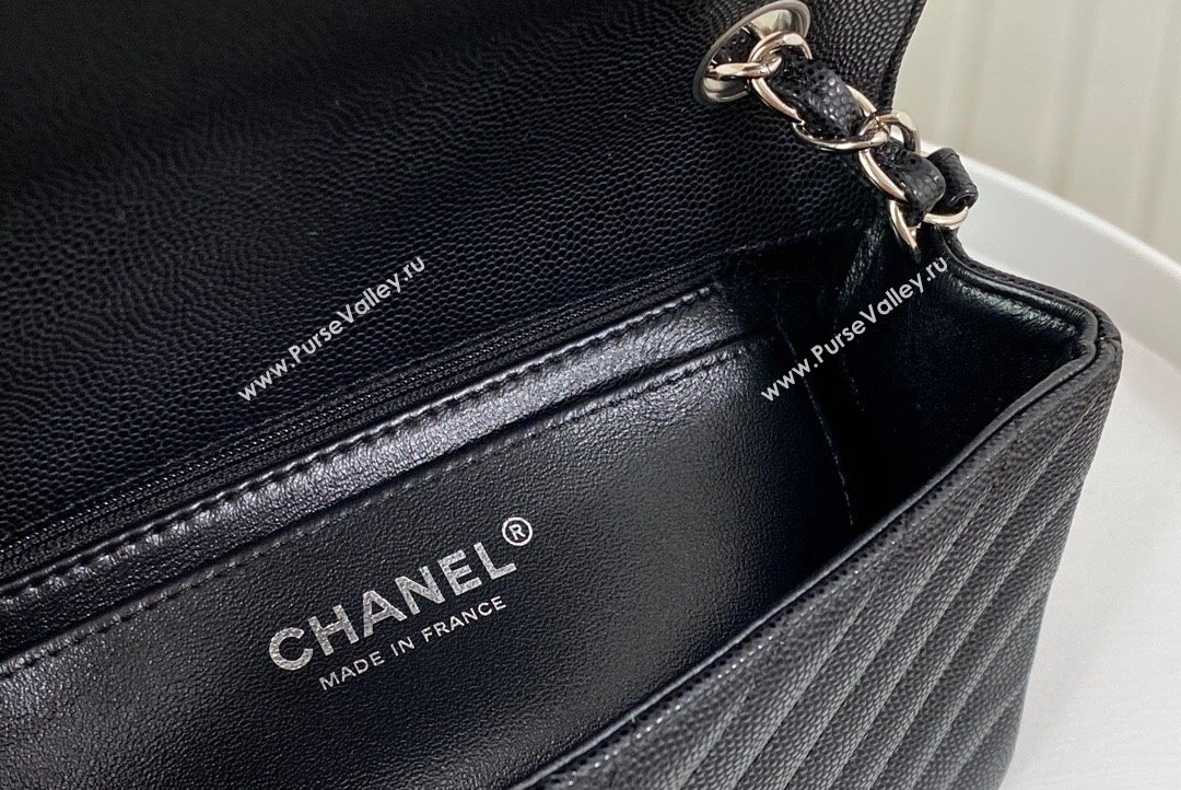 Chanel Chevron Grained Calfskin Mini Classic Flap Bag Black Silver 2023 A01116 1020 (SM-231020086)