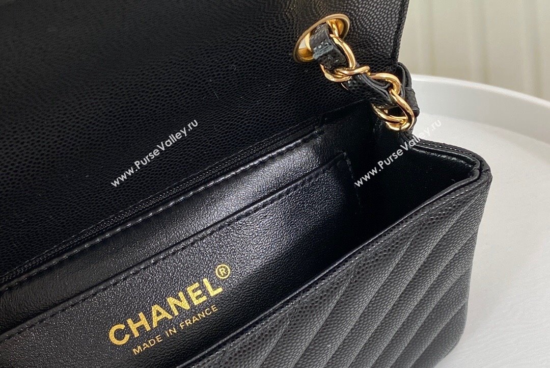 Chanel Chevron Grained Calfskin Mini Classic Flap Bag Black Gold 2023 A01116 1020 (SM-231020087)