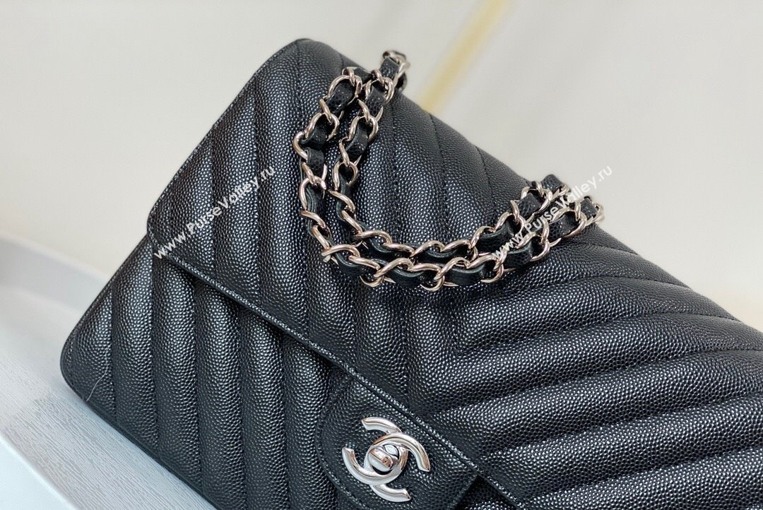 Chanel Chevron Grained Calfskin Medium Classic Flap Bag Black Silver 2023 A01112 1020 (SM-231020084)