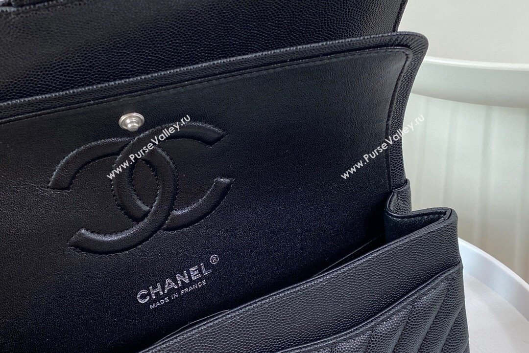 Chanel Chevron Grained Calfskin Medium Classic Flap Bag Black Silver 2023 A01112 1020 (SM-231020084)