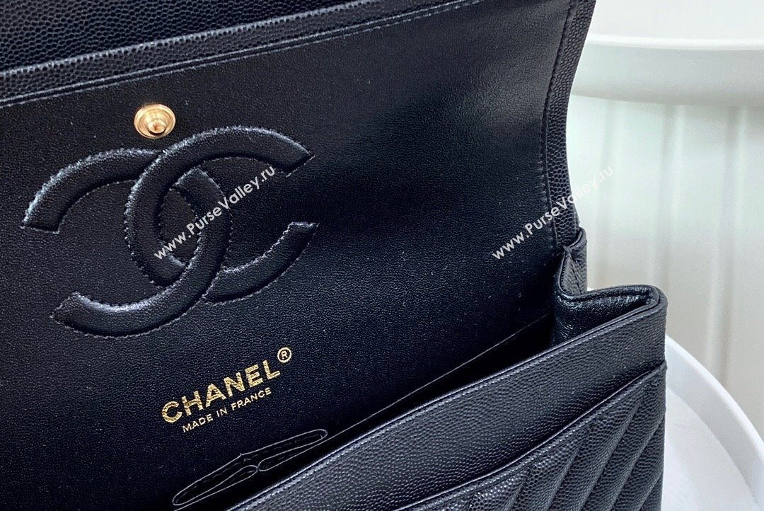 Chanel Chevron Grained Calfskin Medium Classic Flap Bag Black Gold 2023 A01112 1020 (SM-231020085)