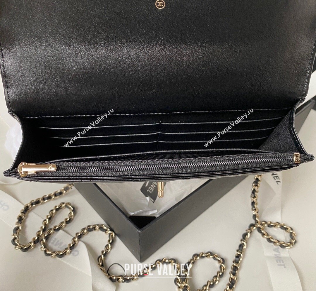 Chanel Lambskin Wallet on Chain WOC with Bloom Handle AP3574 Black 2023 (yezi-231020001)