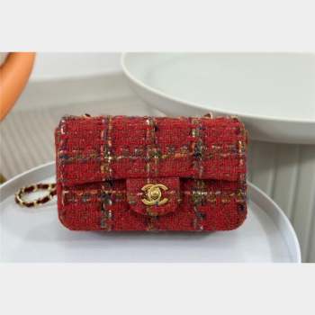 Chanel Classic Tweed Mini Flap Bag A01116 Red 2 2023 1020 (yezi-231020058)