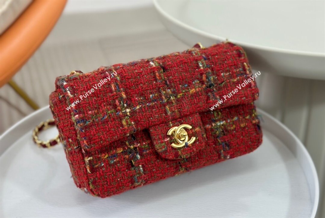 Chanel Classic Tweed Mini Flap Bag A01116 Red 2 2023 1020 (yezi-231020058)