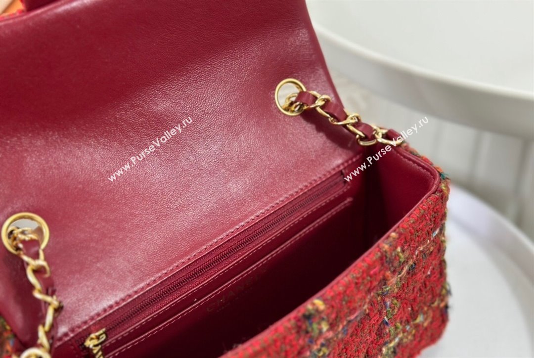 Chanel Classic Tweed Mini Flap Bag A01116 Red 2 2023 1020 (yezi-231020058)