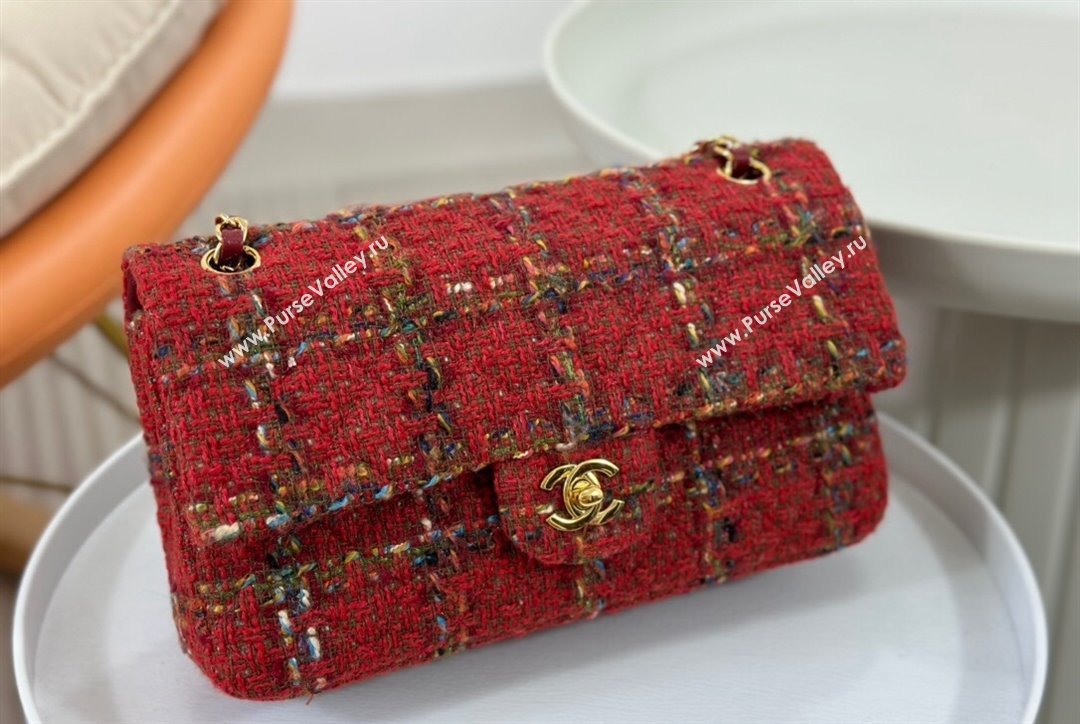 Chanel Classic Tweed Medium Flap Bag A01112 Red 2 2023 1020 (yezi-231020049)