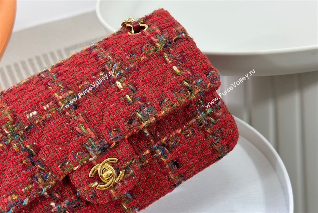 Chanel Classic Tweed Medium Flap Bag A01112 Red 2 2023 1020 (yezi-231020049)