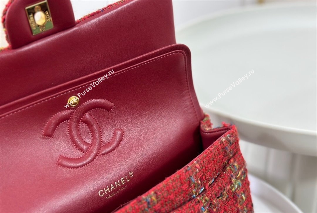 Chanel Classic Tweed Medium Flap Bag A01112 Red 2 2023 1020 (yezi-231020049)