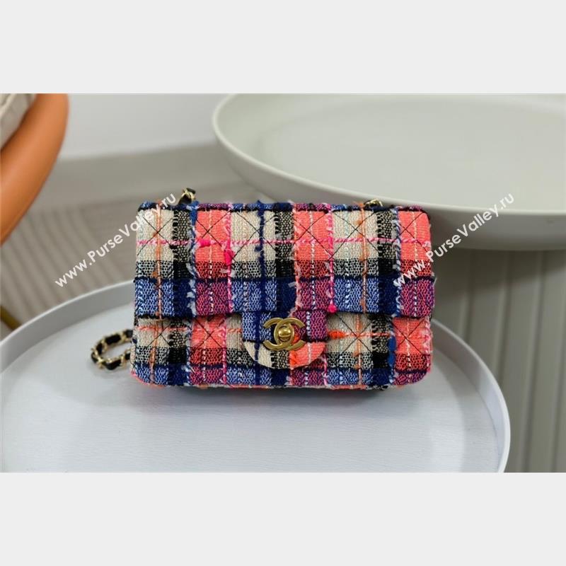 Chanel Classic Tweed Mini Flap Bag A01116 Pink Blue Beige 2023 1020 (yezi-231020059)