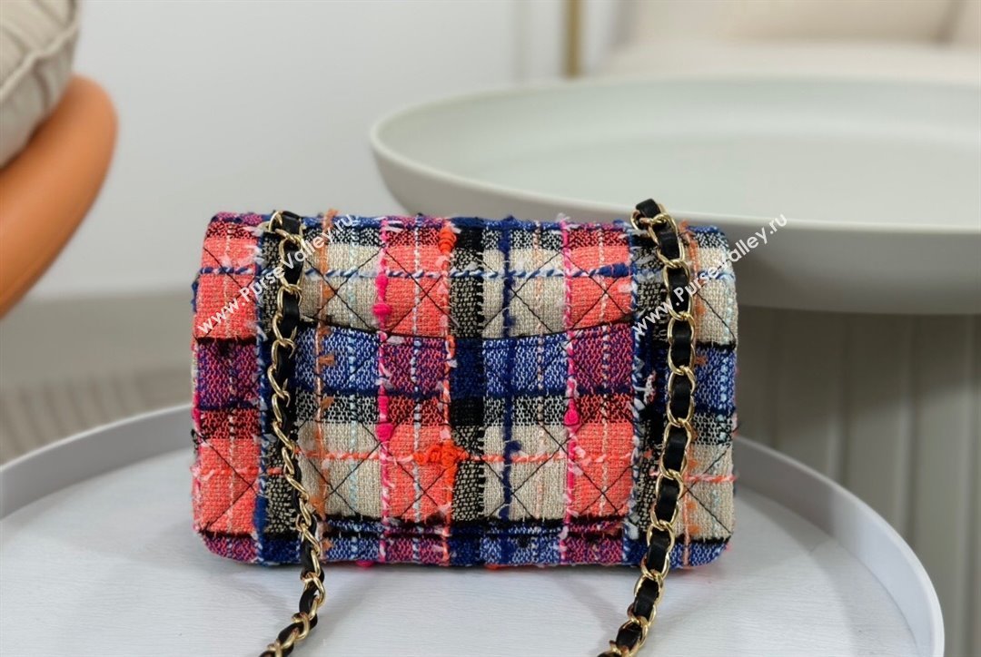 Chanel Classic Tweed Mini Flap Bag A01116 Pink Blue Beige 2023 1020 (yezi-231020059)