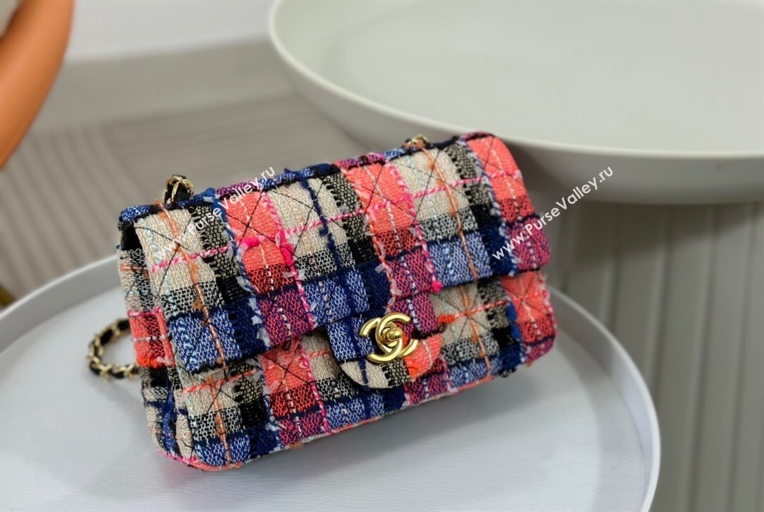 Chanel Classic Tweed Mini Flap Bag A01116 Pink Blue Beige 2023 1020 (yezi-231020059)