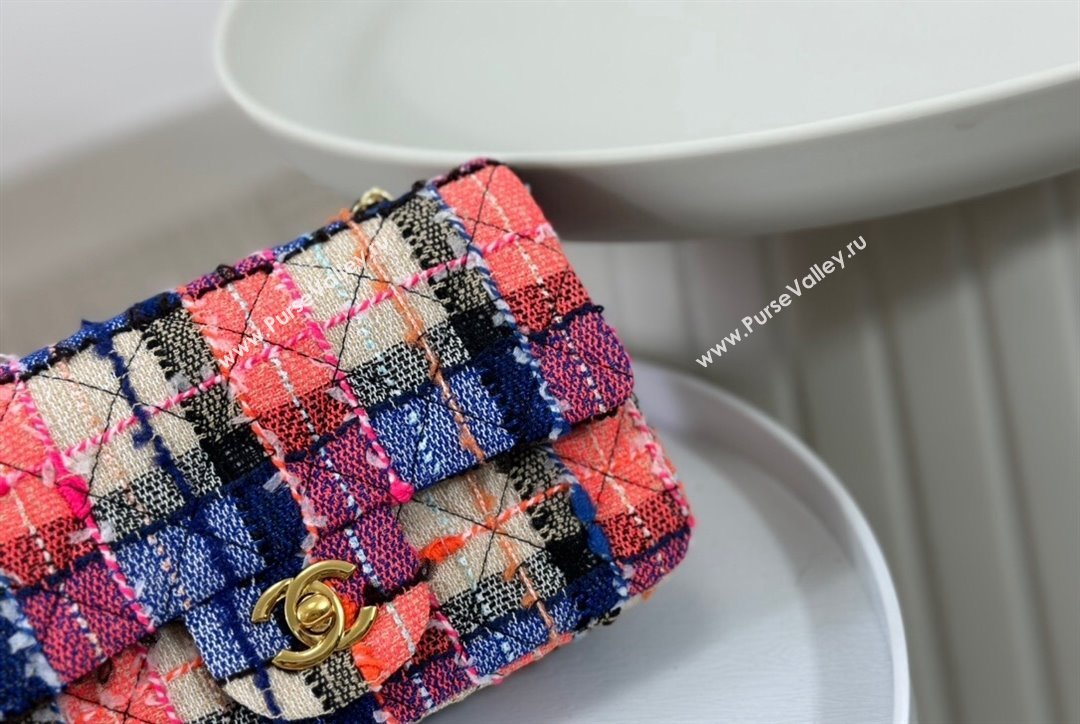 Chanel Classic Tweed Mini Flap Bag A01116 Pink Blue Beige 2023 1020 (yezi-231020059)