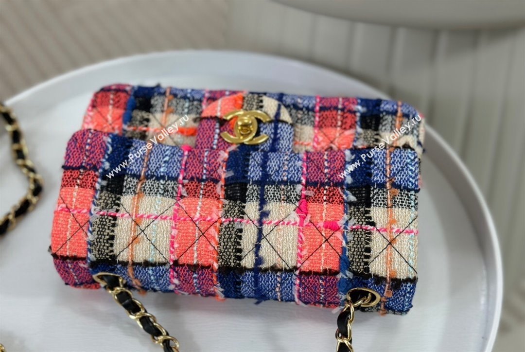 Chanel Classic Tweed Mini Flap Bag A01116 Pink Blue Beige 2023 1020 (yezi-231020059)