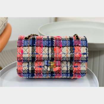 Chanel Classic Tweed Medium Flap Bag A01112 Pink Blue Beige 2023 1020 (yezi-231020050)