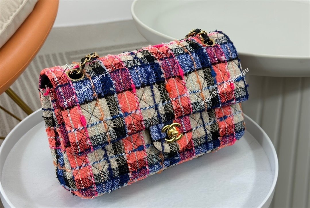 Chanel Classic Tweed Medium Flap Bag A01112 Pink Blue Beige 2023 1020 (yezi-231020050)