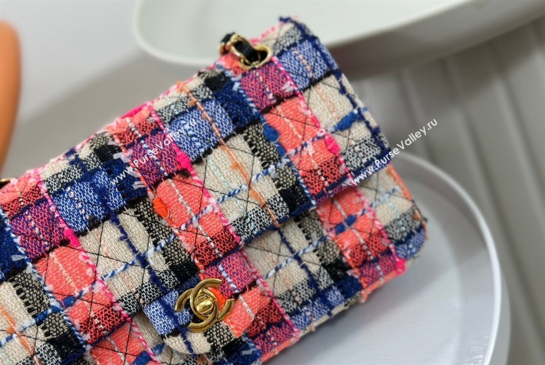 Chanel Classic Tweed Medium Flap Bag A01112 Pink Blue Beige 2023 1020 (yezi-231020050)