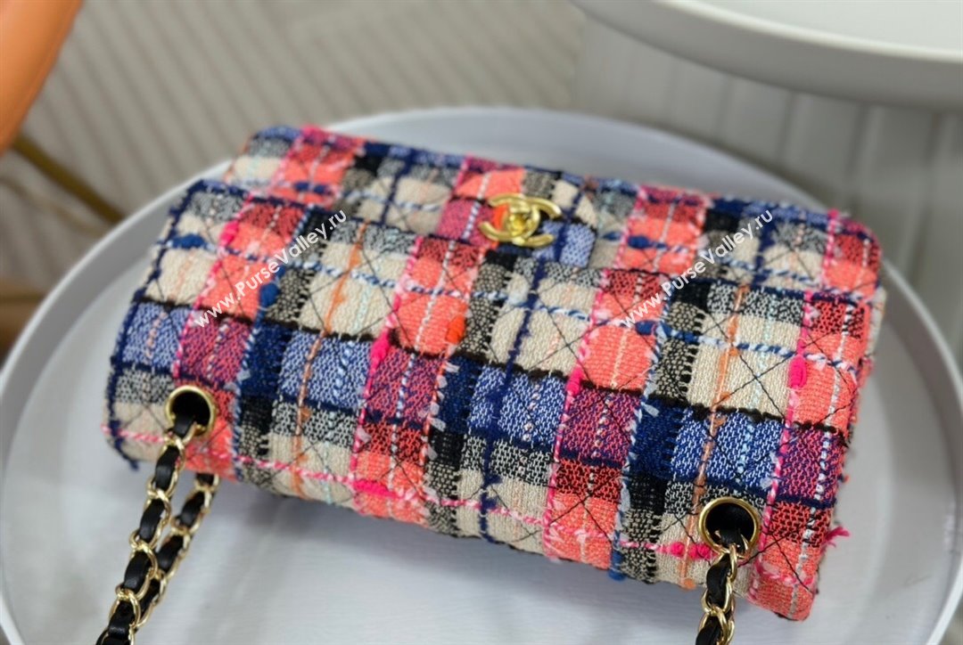 Chanel Classic Tweed Medium Flap Bag A01112 Pink Blue Beige 2023 1020 (yezi-231020050)