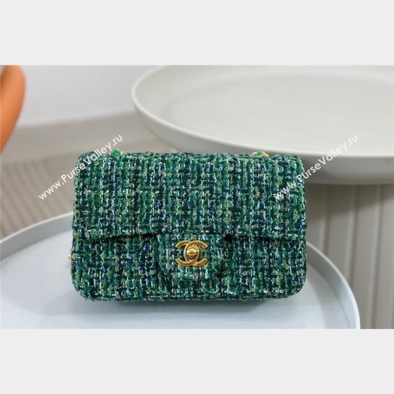 Chanel Classic Tweed Mini Flap Bag A01116 Green 2 2023 1020 (yezi-231020060)