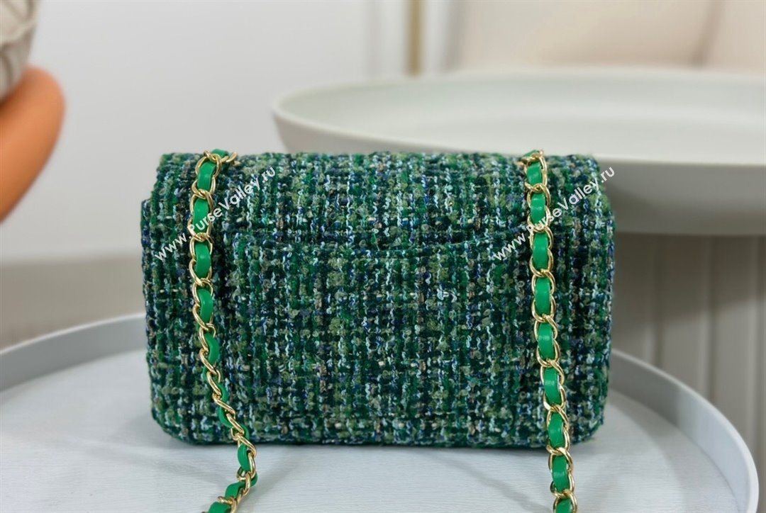 Chanel Classic Tweed Mini Flap Bag A01116 Green 2 2023 1020 (yezi-231020060)