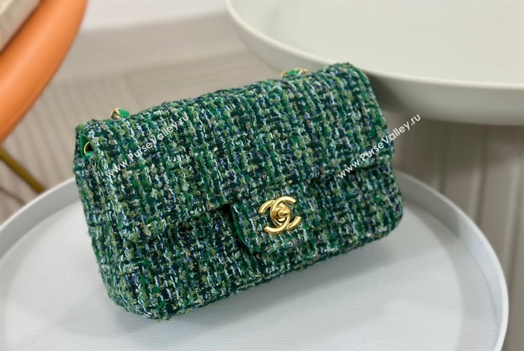 Chanel Classic Tweed Mini Flap Bag A01116 Green 2 2023 1020 (yezi-231020060)