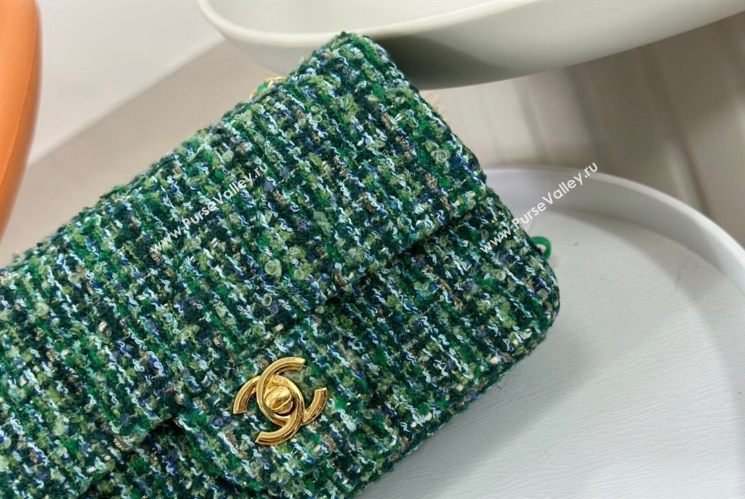 Chanel Classic Tweed Mini Flap Bag A01116 Green 2 2023 1020 (yezi-231020060)