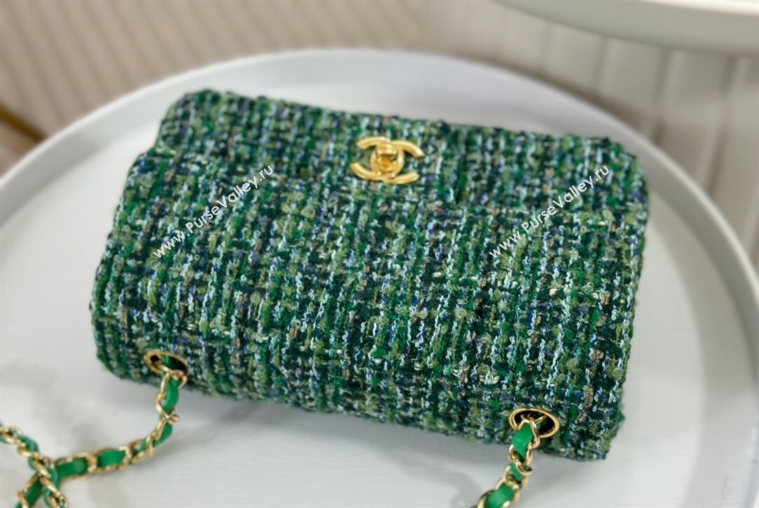 Chanel Classic Tweed Mini Flap Bag A01116 Green 2 2023 1020 (yezi-231020060)