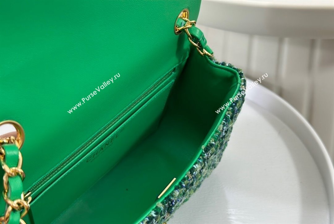 Chanel Classic Tweed Mini Flap Bag A01116 Green 2 2023 1020 (yezi-231020060)