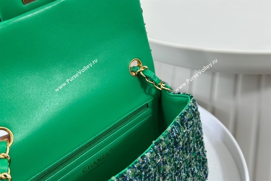 Chanel Classic Tweed Mini Flap Bag A01116 Green 2 2023 1020 (yezi-231020060)