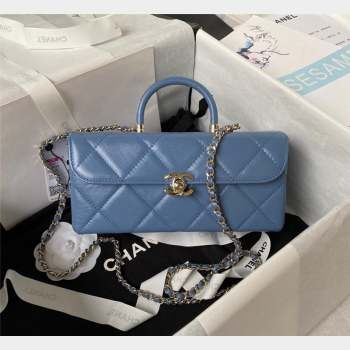 Chanel Quilted Shiny Calfskin Box Bag AS4471 Light Blue 2023 (yezi-231020024)