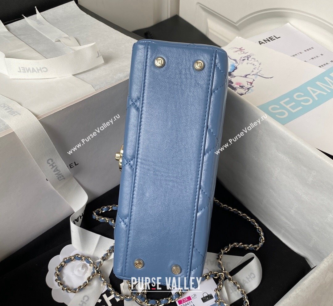 Chanel Quilted Shiny Calfskin Box Bag AS4471 Light Blue 2023 (yezi-231020024)