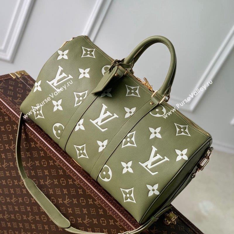 Louis Vuitton Keepall Bandouliere 45 Bag in Monogram Empreinte Leather M46671 Green White 2023 (KI-231020092)