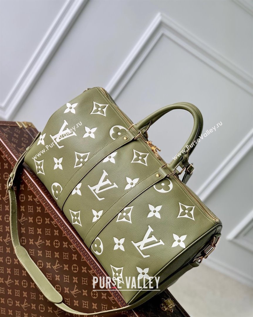 Louis Vuitton Keepall Bandouliere 45 Bag in Monogram Empreinte Leather M46671 Green White 2023 (KI-231020092)