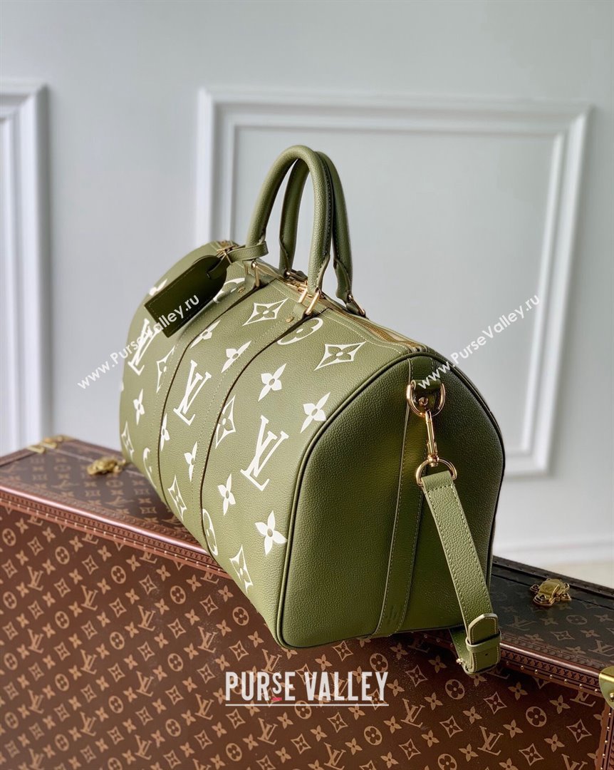 Louis Vuitton Keepall Bandouliere 45 Bag in Monogram Empreinte Leather M46671 Green White 2023 (KI-231020092)