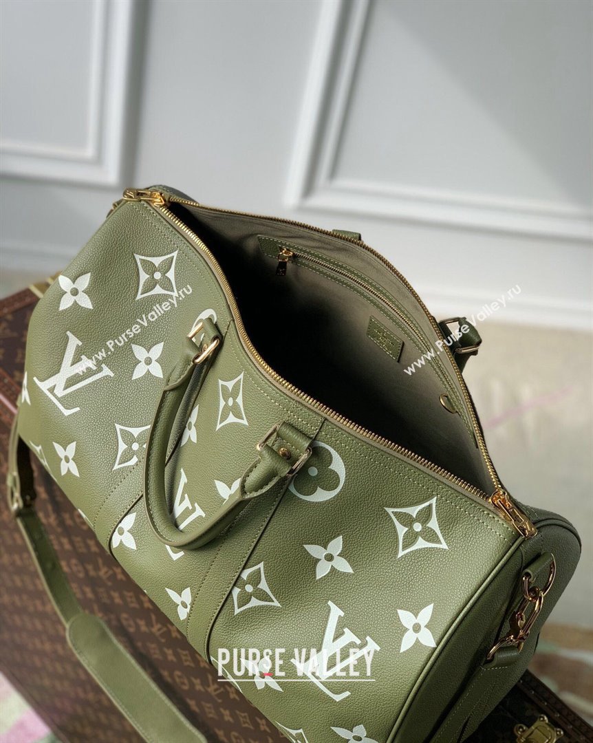 Louis Vuitton Keepall Bandouliere 45 Bag in Monogram Empreinte Leather M46671 Green White 2023 (KI-231020092)