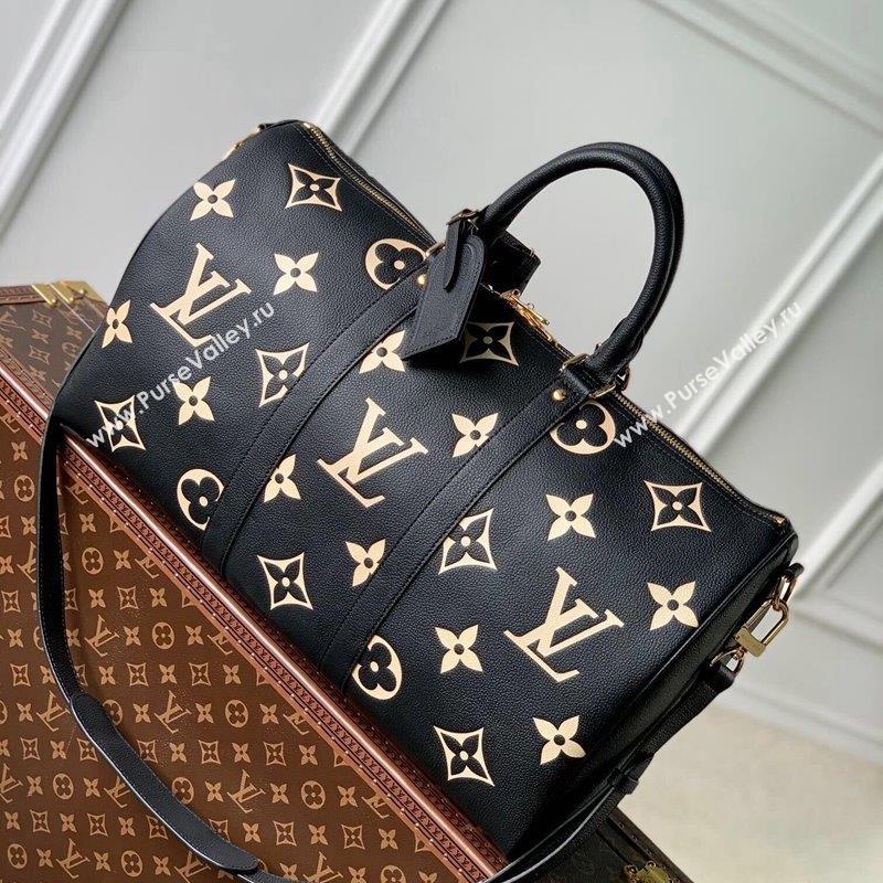 Louis Vuitton Keepall Bandouliere 45 Bag in Monogram Empreinte Leather M46670 Black Beige 2023 (KI-231020093)