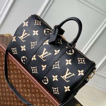 Louis Vuitton Keepall Bandouliere 45 Bag in Monogram Empreinte Leather M46670 Black Beige 2023 (KI-231020093)