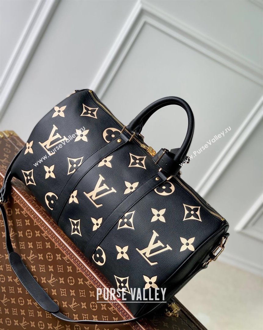 Louis Vuitton Keepall Bandouliere 45 Bag in Monogram Empreinte Leather M46670 Black Beige 2023 (KI-231020093)