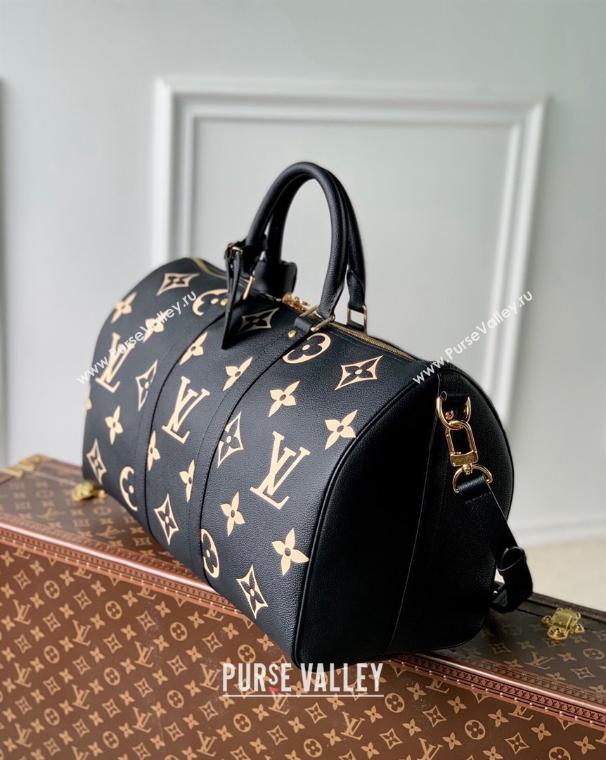 Louis Vuitton Keepall Bandouliere 45 Bag in Monogram Empreinte Leather M46670 Black Beige 2023 (KI-231020093)