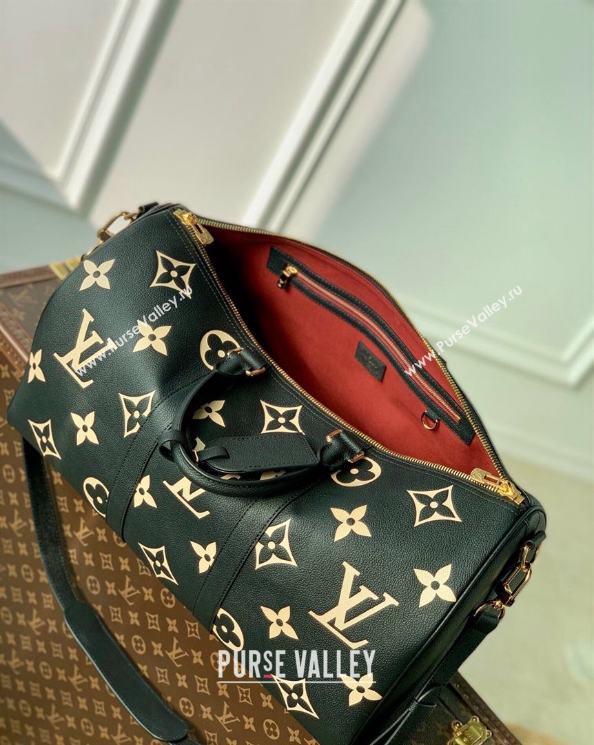 Louis Vuitton Keepall Bandouliere 45 Bag in Monogram Empreinte Leather M46670 Black Beige 2023 (KI-231020093)